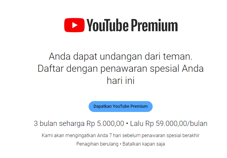 promo youtube premium 3 bulan